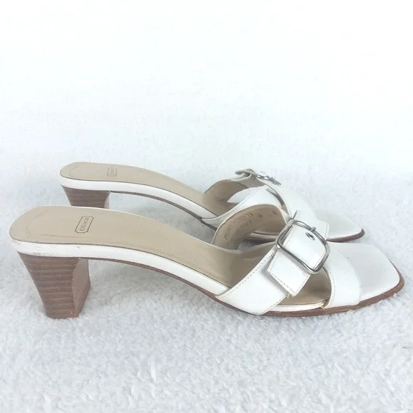 Coach Magdalene White Leather Cross Strap Buckle Slide Sandals Womens 6 Italy - Picture 8 of 12